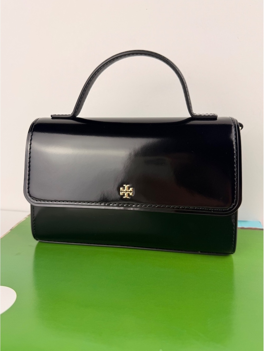 Tory Burch Emerson Embellished Mini Top Handle Crossbody Bag Black $600